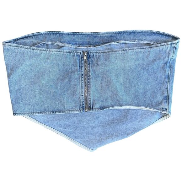 PrettyLittleThing Plus Denim Corset Tube Top Size 14 Y2K Streetwear - Picture 2 of 8
